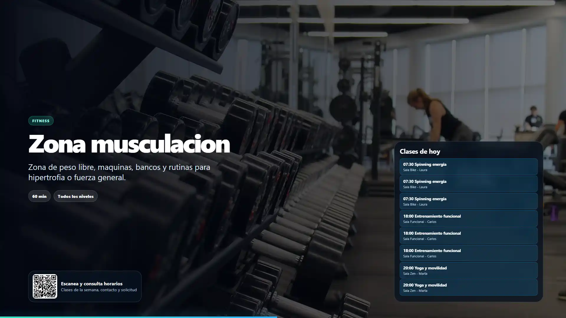 Kiosko VIVEOTV con zona de musculación