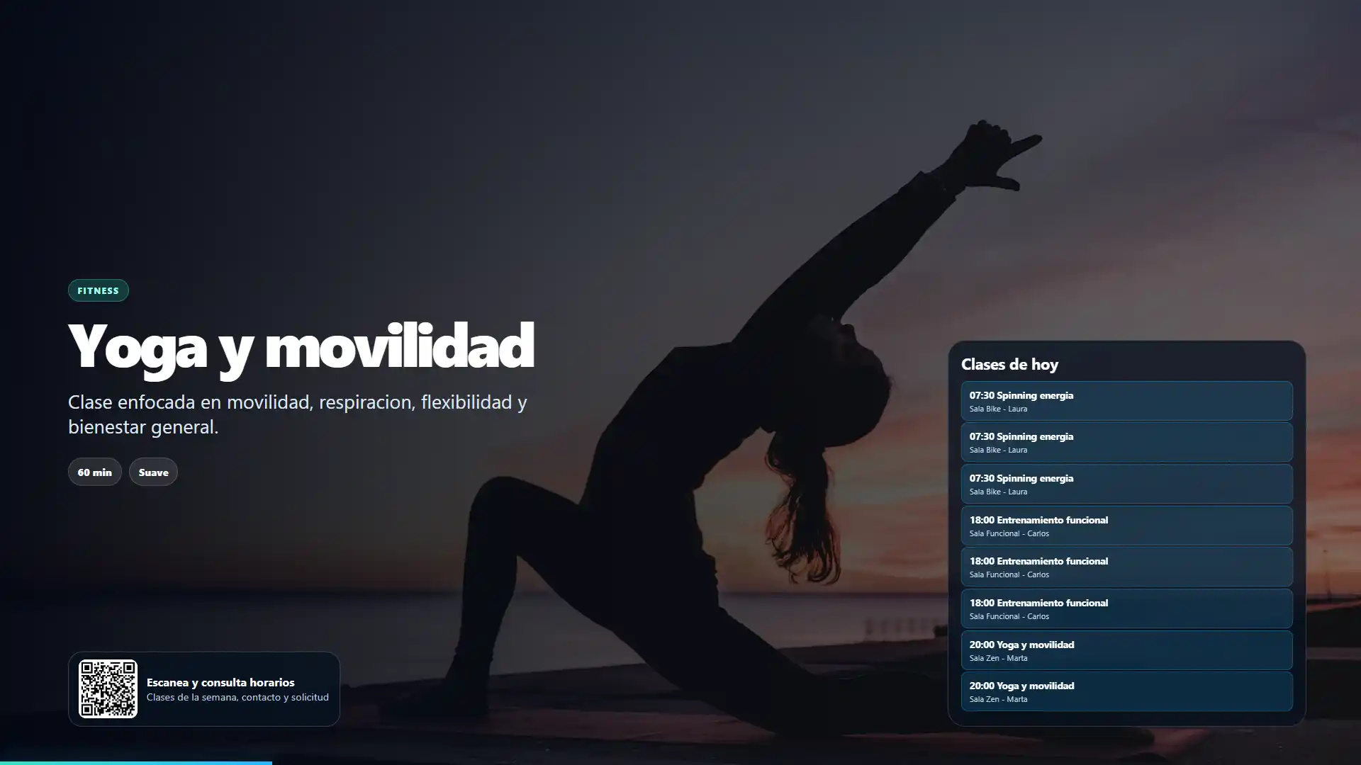 Kiosko VIVEOTV con clase de yoga y movilidad